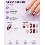 Wine‑Red Medium‑Long Almond Press‑On Nails，Luxury False Nails with Silver Glitter, Metal Butterfly & Heart Rhinestones